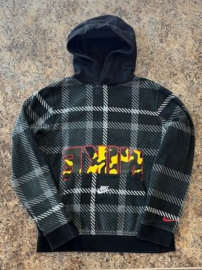 Nike Rare Boys Youth Plaid Camouflage Graphic Mixed Print Hoodie Sweatshirt L